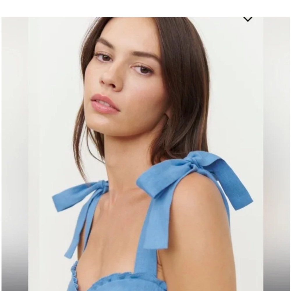 Blue Sleeveless Dress with Bow Straps - Picture 4 of 8
